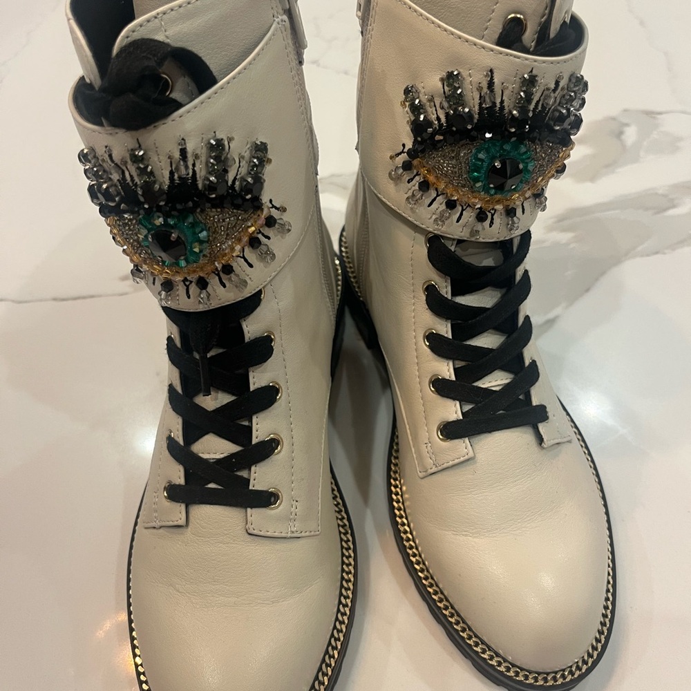 Kurt Geiger White Embellished Combat Boots
